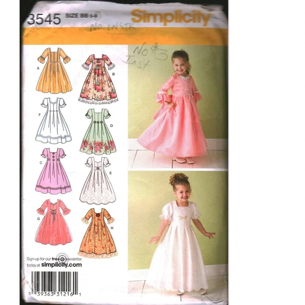 Simplicity 3545 Child Special Occasion Dress Sewing Pattern Size 3-8 No Instr